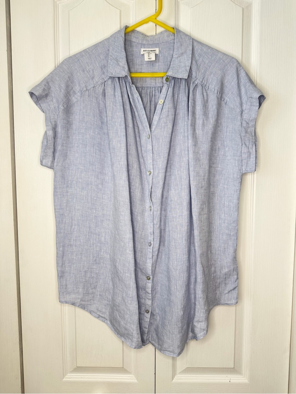 Artisan NY 100% Linen Light Blue Oversized Tunic Top Size Large